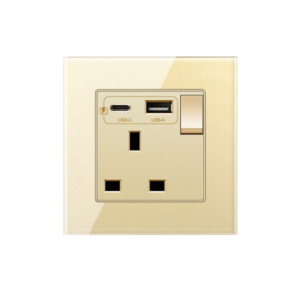 Glass 1gang 13A Wall Socket with Type A-C - Image 3