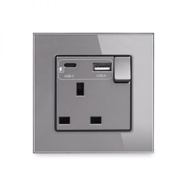 Glass 1gang 13A Wall Socket with Type A-C - Image 2