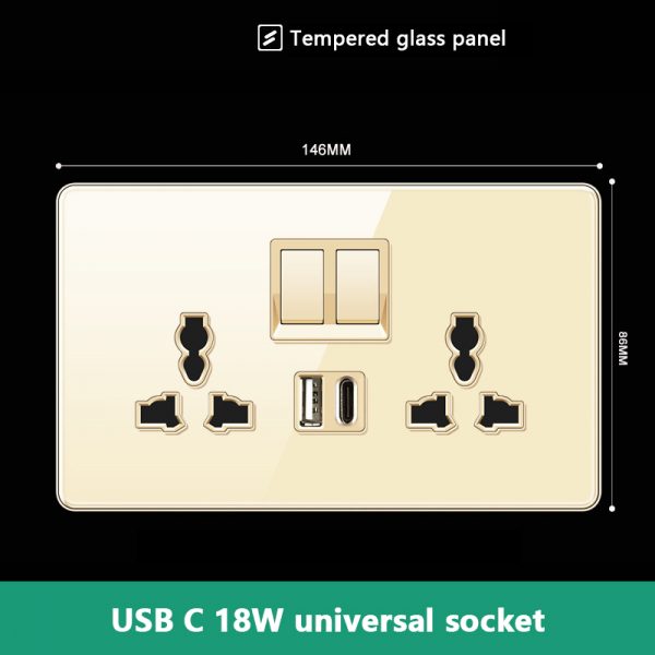 Double Universal Wall Socket with Type C and USB Ports - Image 3