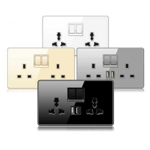 Double Universal Wall Socket with Type C and USB Ports - Image 2