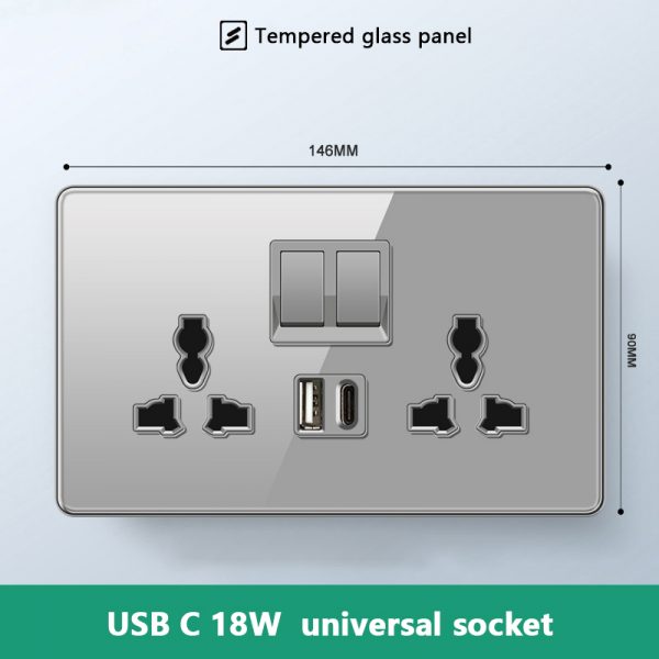 Double Universal Wall Socket with Type C and USB Ports - Image 4