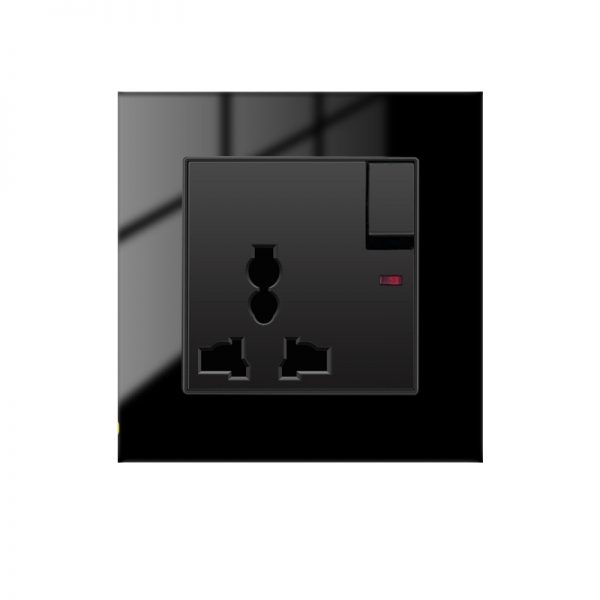 Glass 1gang 3pin Universal Wall Socket