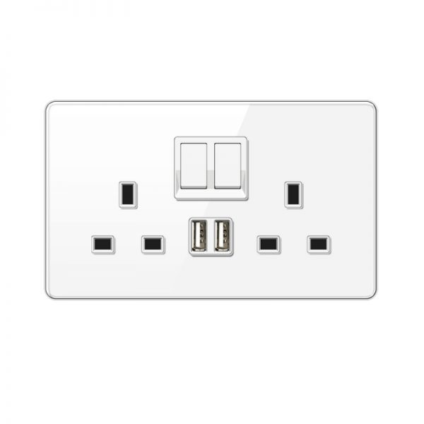 Double 13A Wall Socket with 2USB Ports