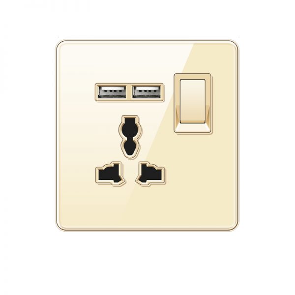 Tempered Glass 3Pin Multi Wall Switched Outlet with 2USB Ports - Image 4