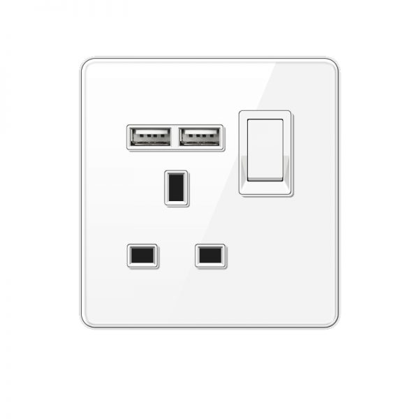 13A UK Wall Switched Outlet with 2USB Ports