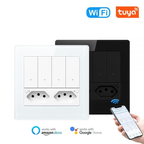 Smart Home WiFi 4buttons Wall Switch&Socket Brazil Standard