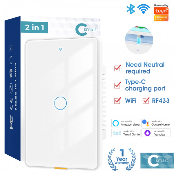 Type C WiFi 1Gang RF433 US Light Smart Switch - Image 2