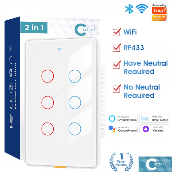 Type C WiFi 6Gang RF433 US Light Smart Switch - Image 2