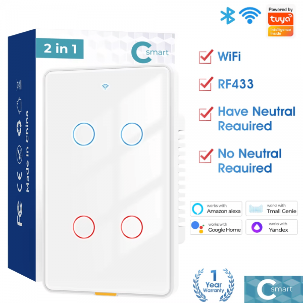 Type C WiFi 4Gang RF433 US Light Smart Switch - Image 2